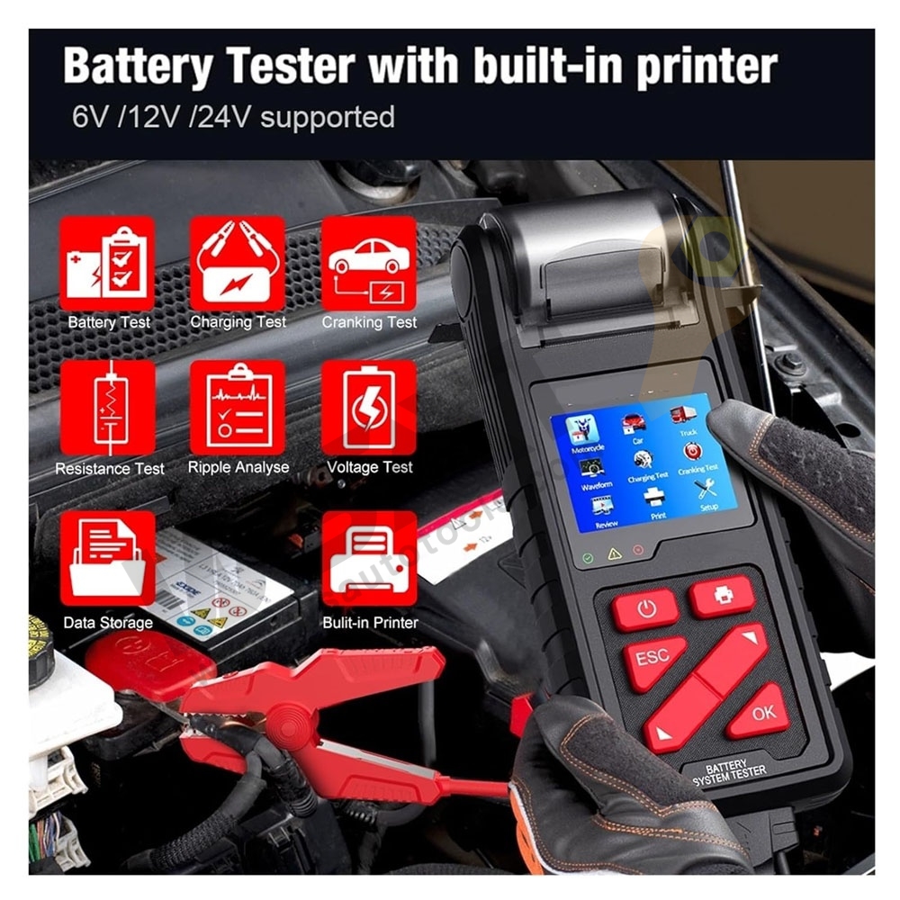6V/​12V/24V Automotive Battery Tester with Built-in Printer