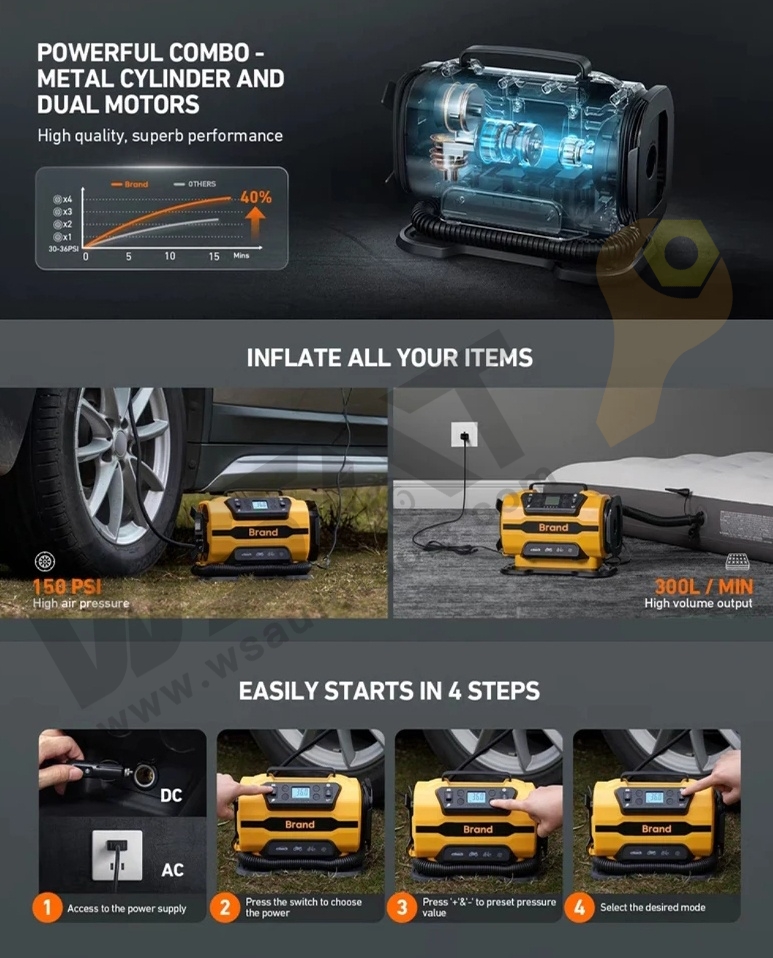 AC/DC Portable Car Tire Inflator Air Compressor