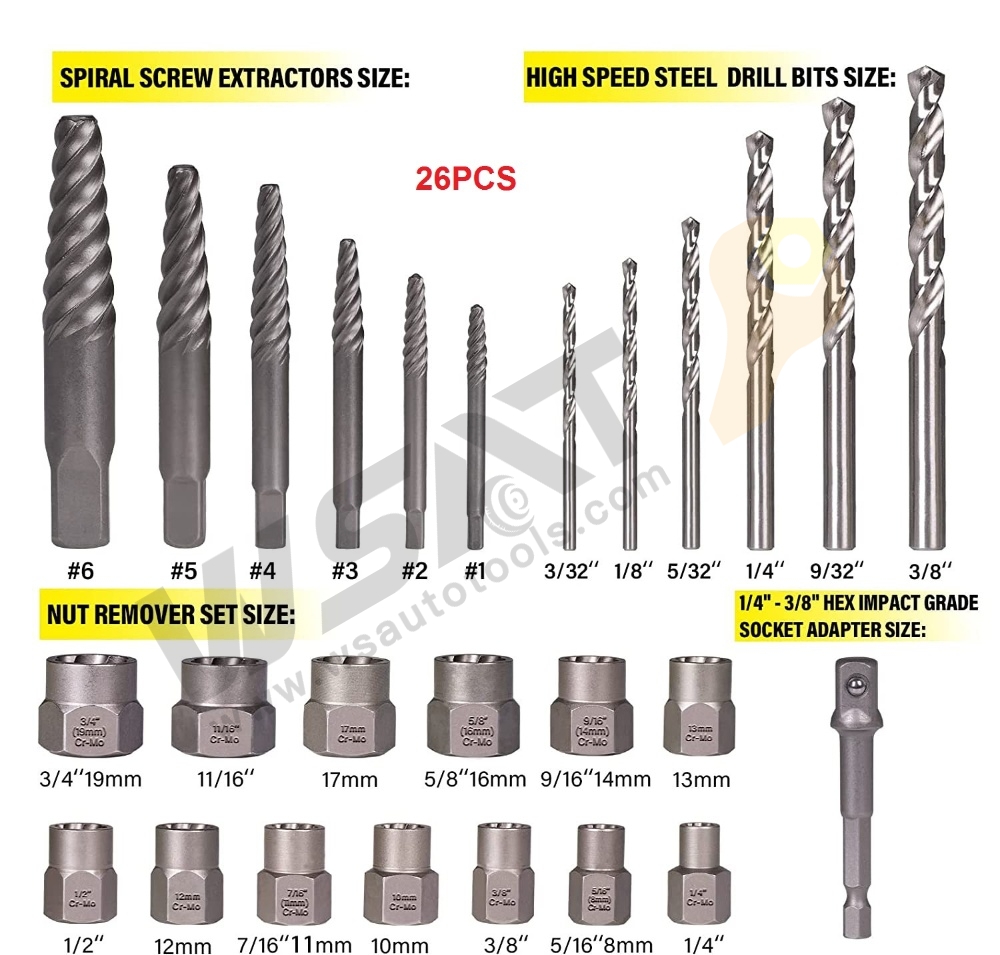 Damaged Bolt Nut Screw Remover Extractor Removal Set--26PC/35PC/49PC