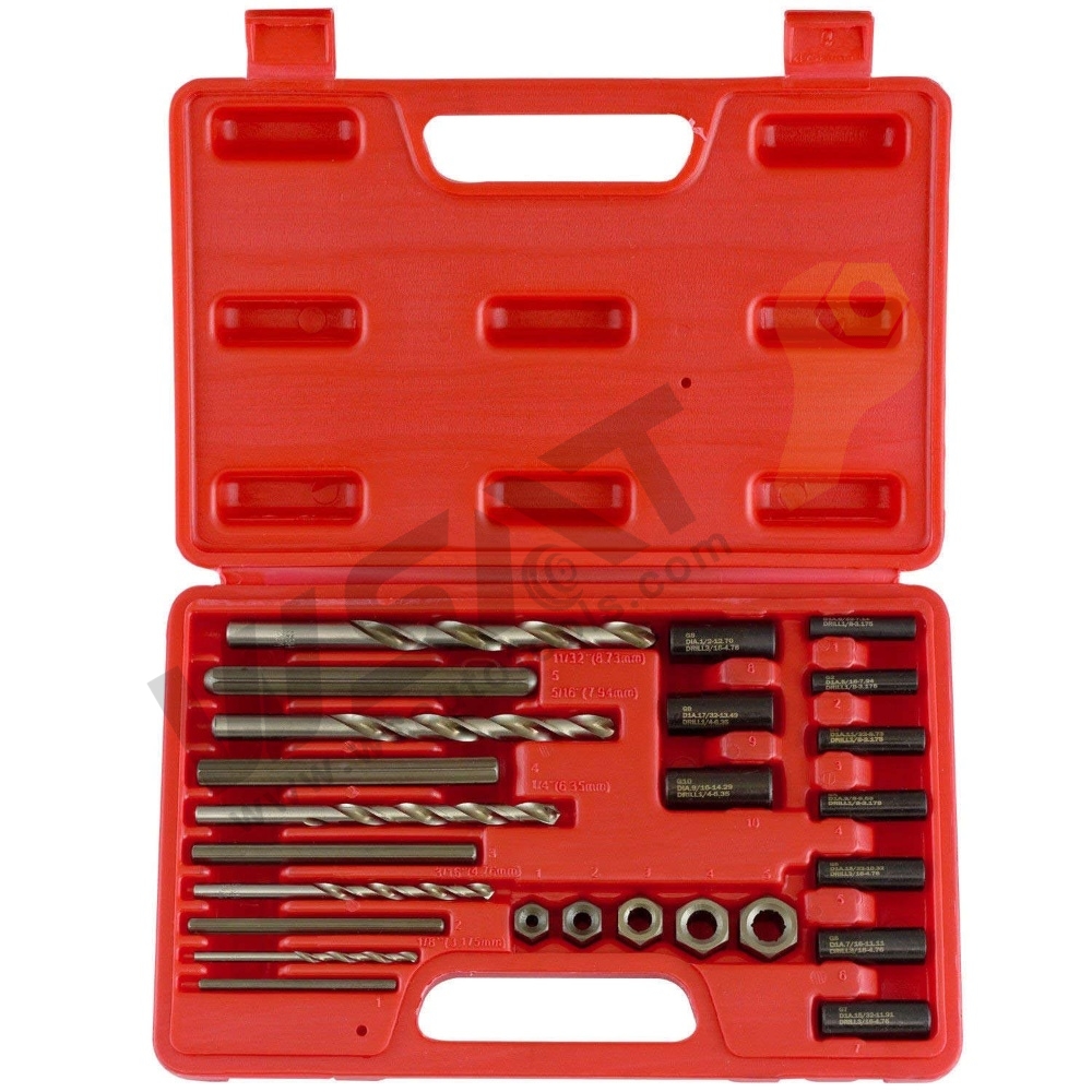 25PC Screw Extractor/Drill & Guide Set Extracts screws and bolts