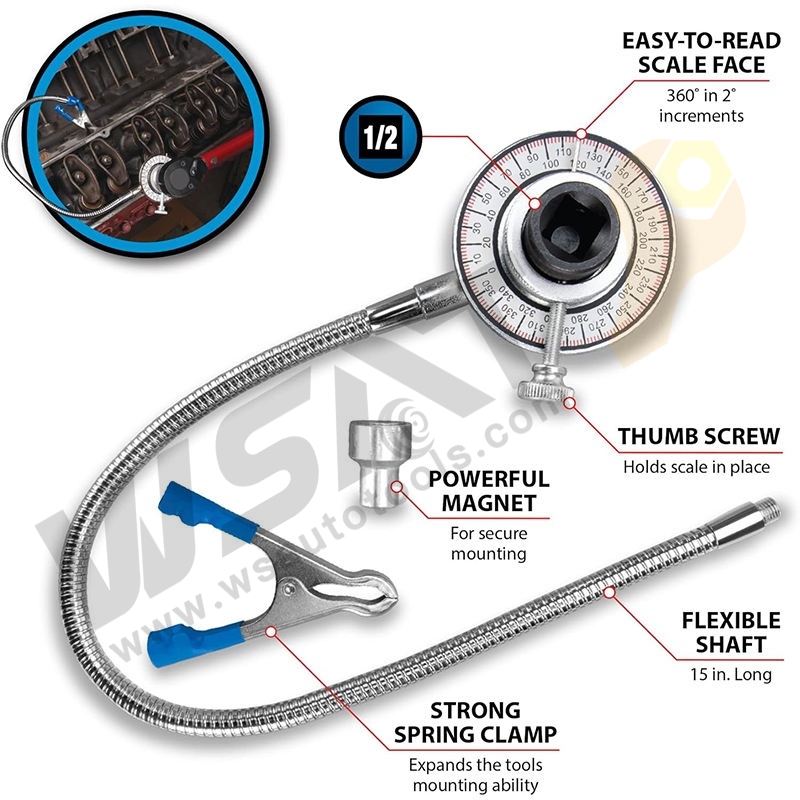 1/2" Sq Drive Angular Torque Gauge with Flexible Clip Arm