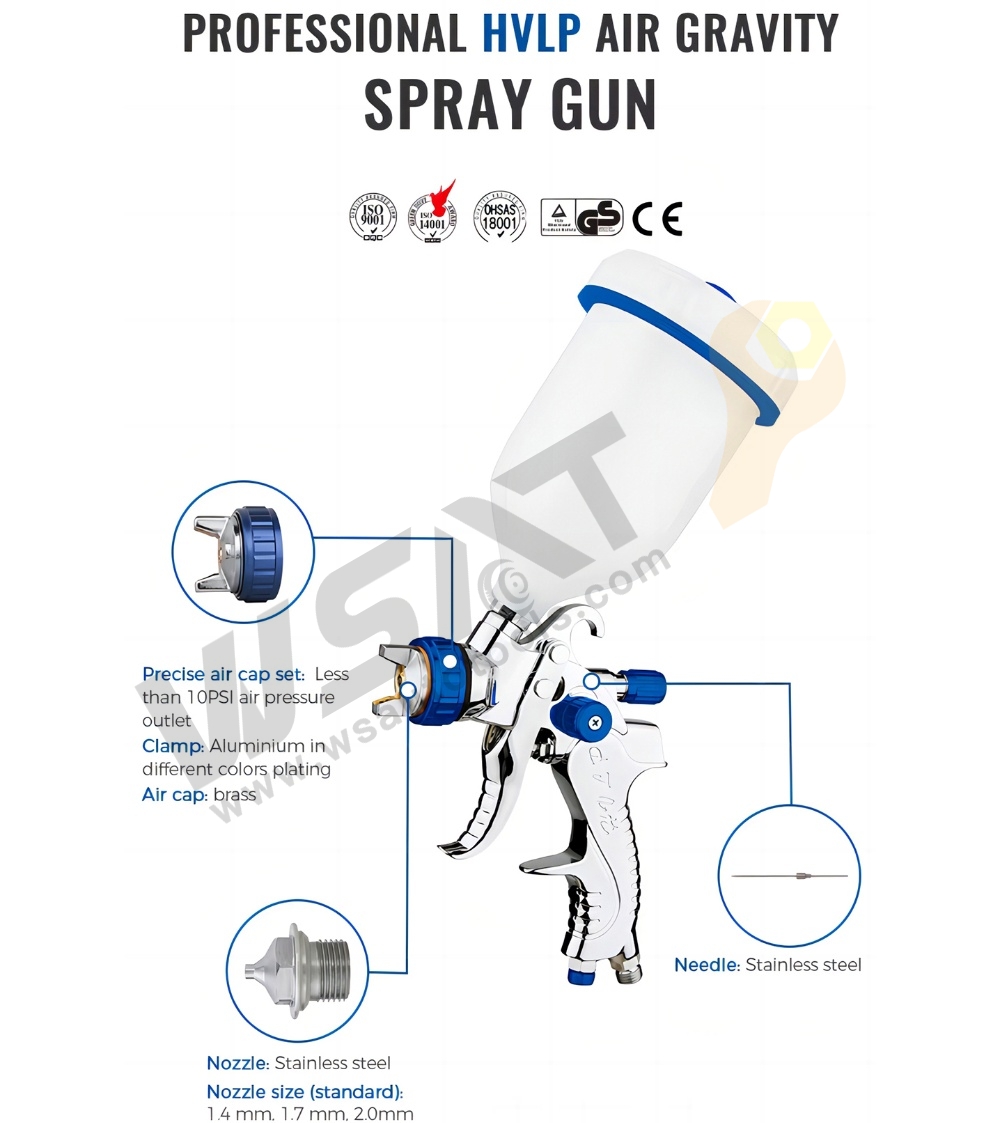1.4/1.7/2.0mm 600ML Gravity H.V.L.P Pneumatic Paint Air Spray Gun