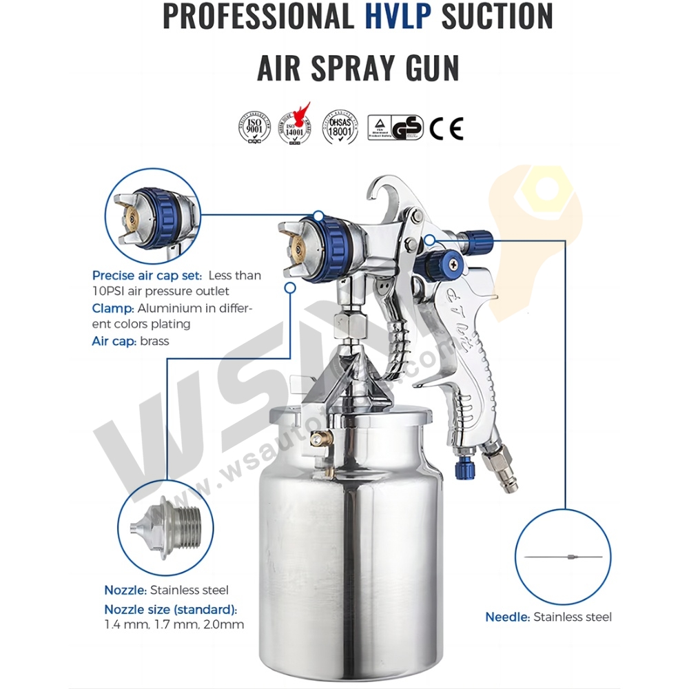 1.4/1.7/2.0mm 1000ML Suction Type Water Base Paint Pneumatic H.V.L.P Spray Gun
