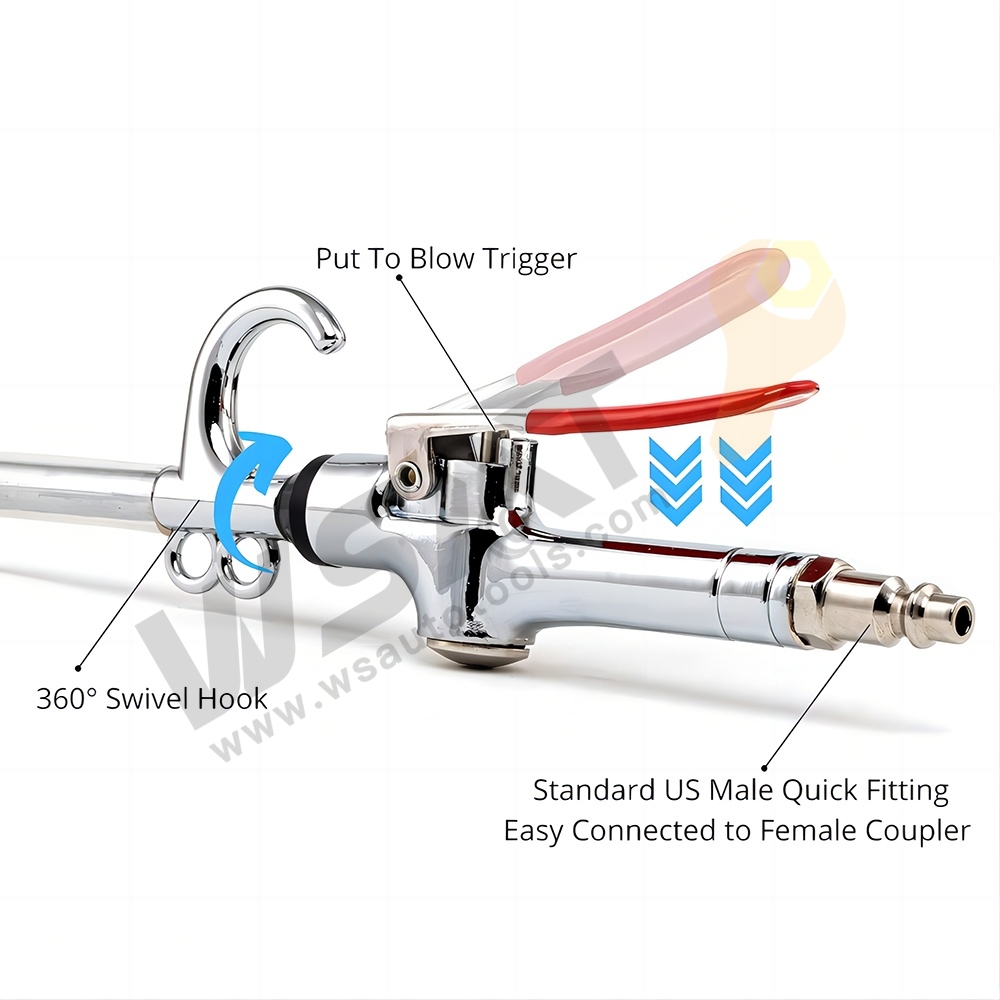 Retractable Long Nozzle Pneumatic Dust Blows Tool Gun Air Duster Blow Gun