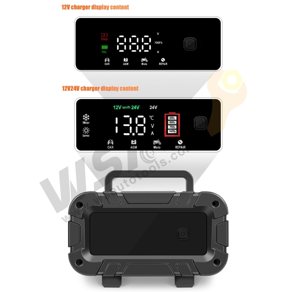 12V/24V Automatic Battery Charger with Large Screen