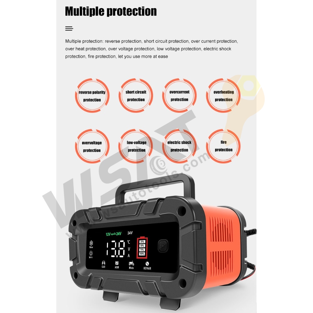 12V/24V Automatic Battery Charger with Large Screen