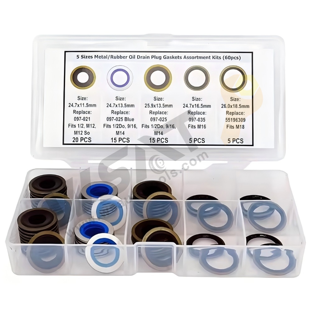60PC Metal/Rubber Oil Drain Plug Gasket Assortment Kits