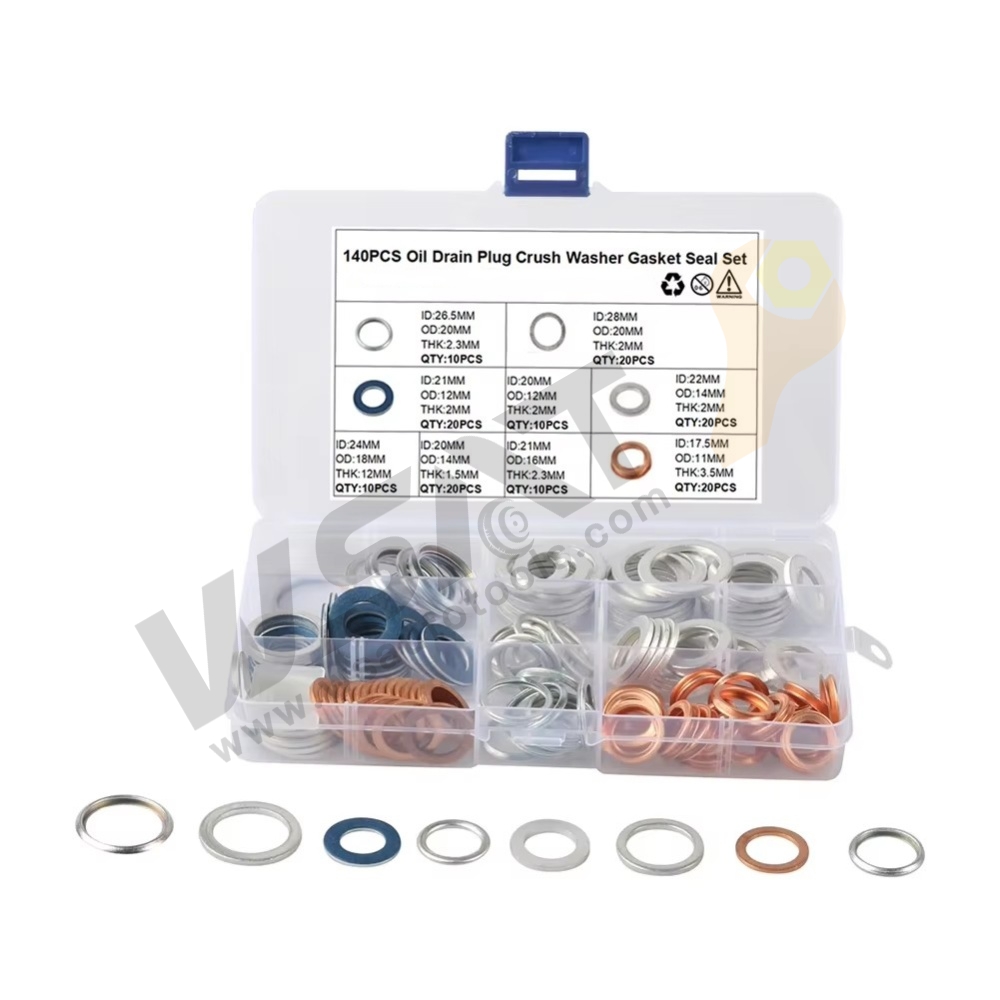 140PC Oil Drain Plug Crush Washer Gasket Seal Set