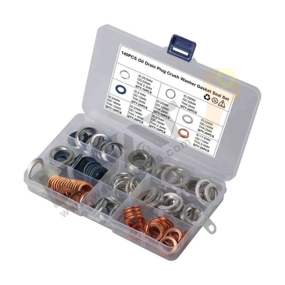 140PC Oil Drain Plug Crush Washer Gasket Seal Set