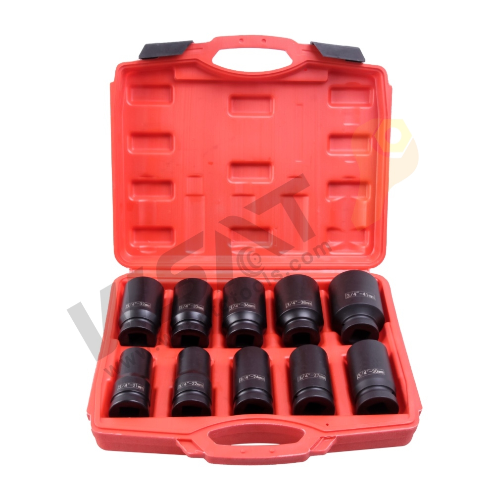 10 PCS 3/4" Drive 22-41mm 6 Point Metric Sockets Deep Impact Socket Set