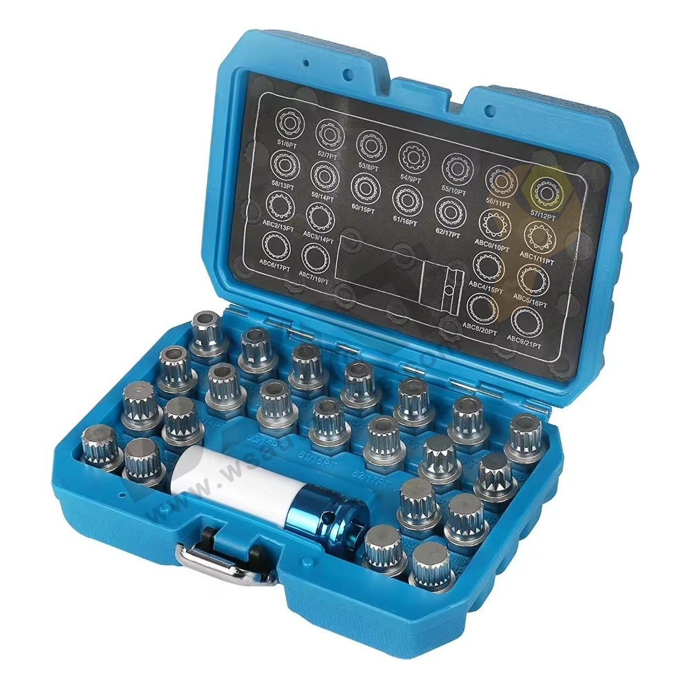23PCS Wheel Lock Lug Nut Remover Kit Automotive Wheel Anti-Theft Screw Removal Key Socket Set with Adapter Compatible with VW