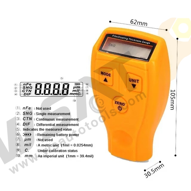 Film/Coating Thickness Gauge Digital Thickness Meter Tester