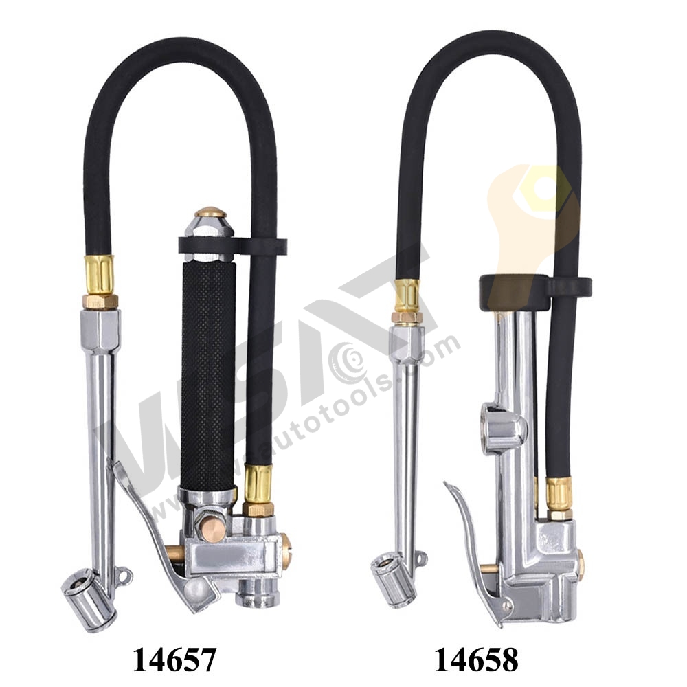 Heavy Duty Tire Inflator Air Pressure Gauge with Rubber Hose