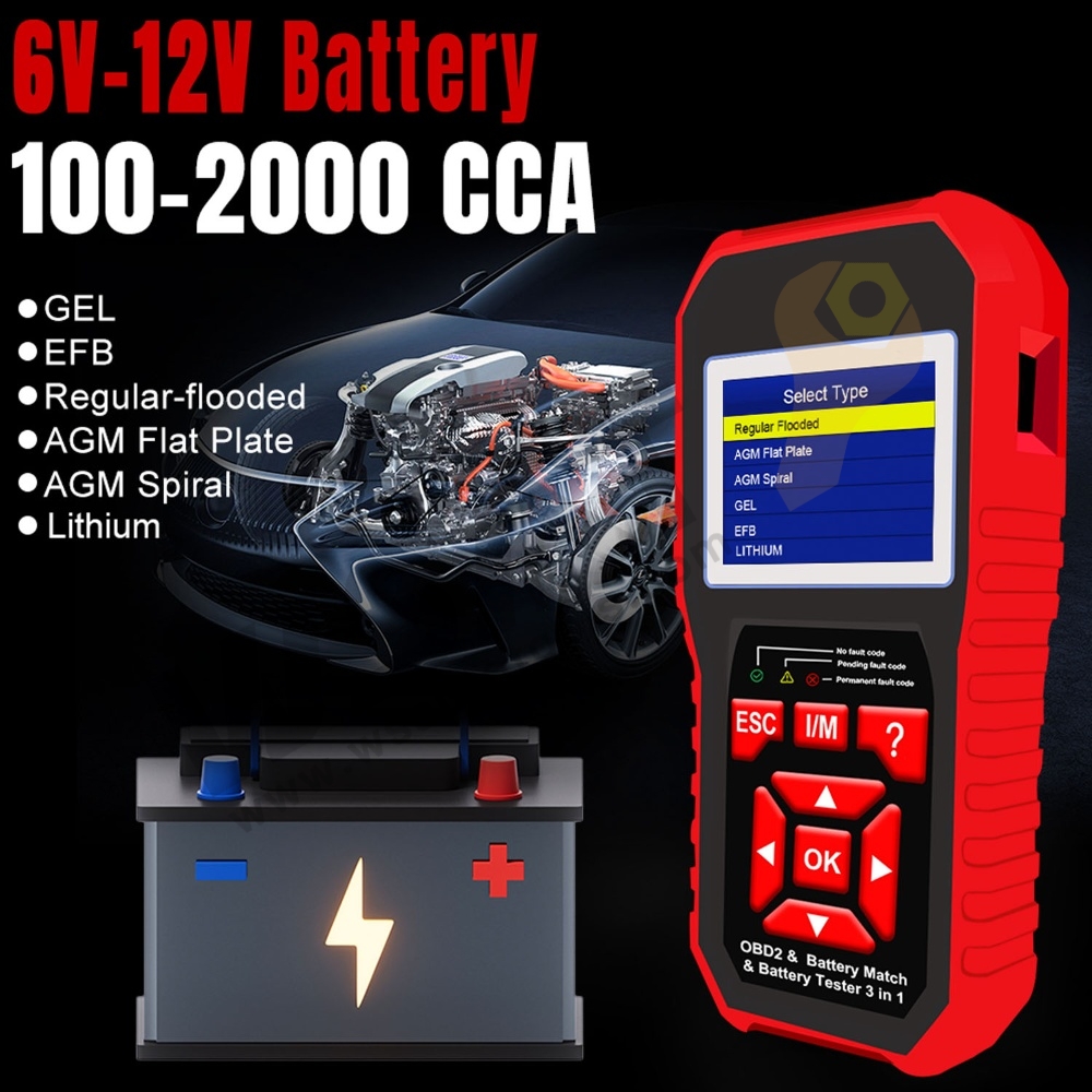 3 in 1 Battery Tester and Battery Match & OBD2 Scanner Diagnostic Tool