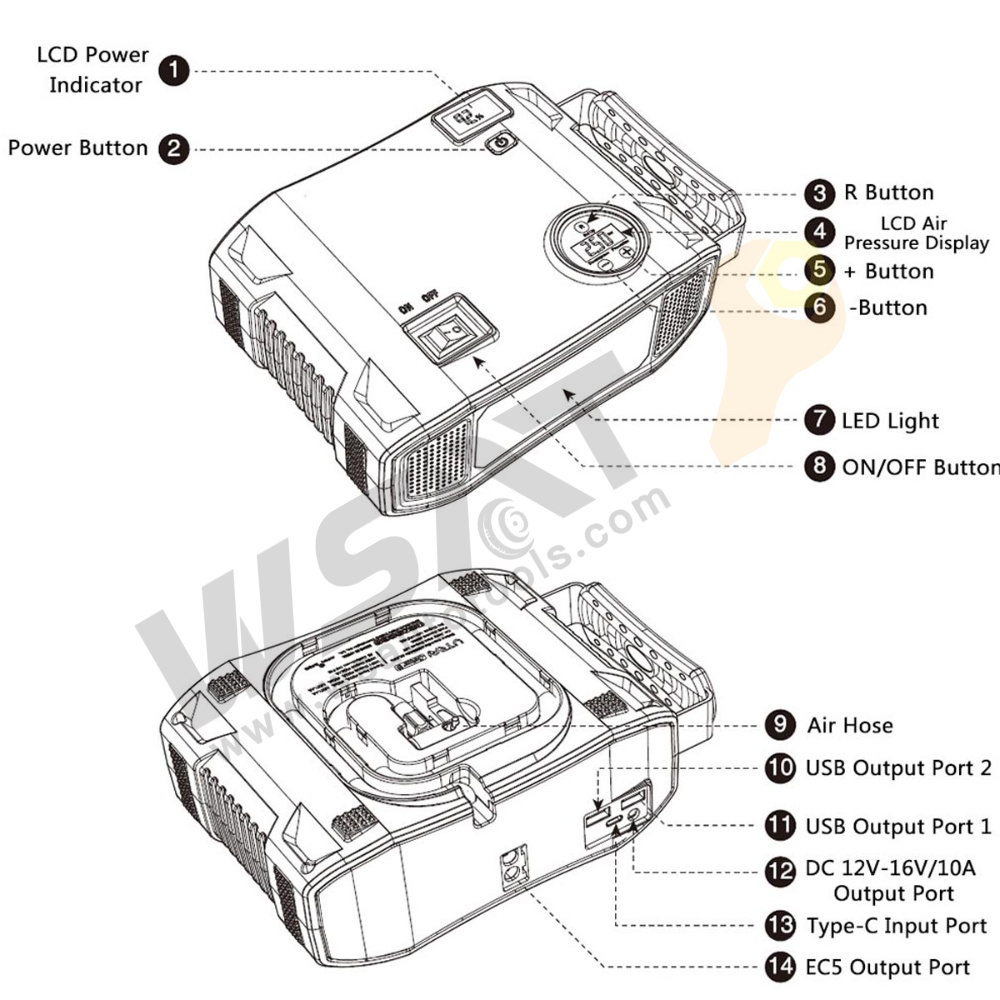 12V 2000A Jump Starter with Air Compressor (24000mAh)