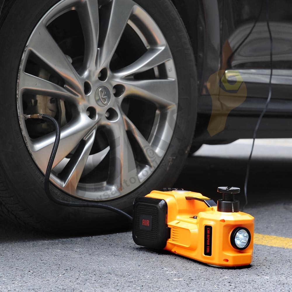 DC12V Electric Hydraulic Jack kit with Tire Inflator Pump and LED Flashlight for 5T Vehicle