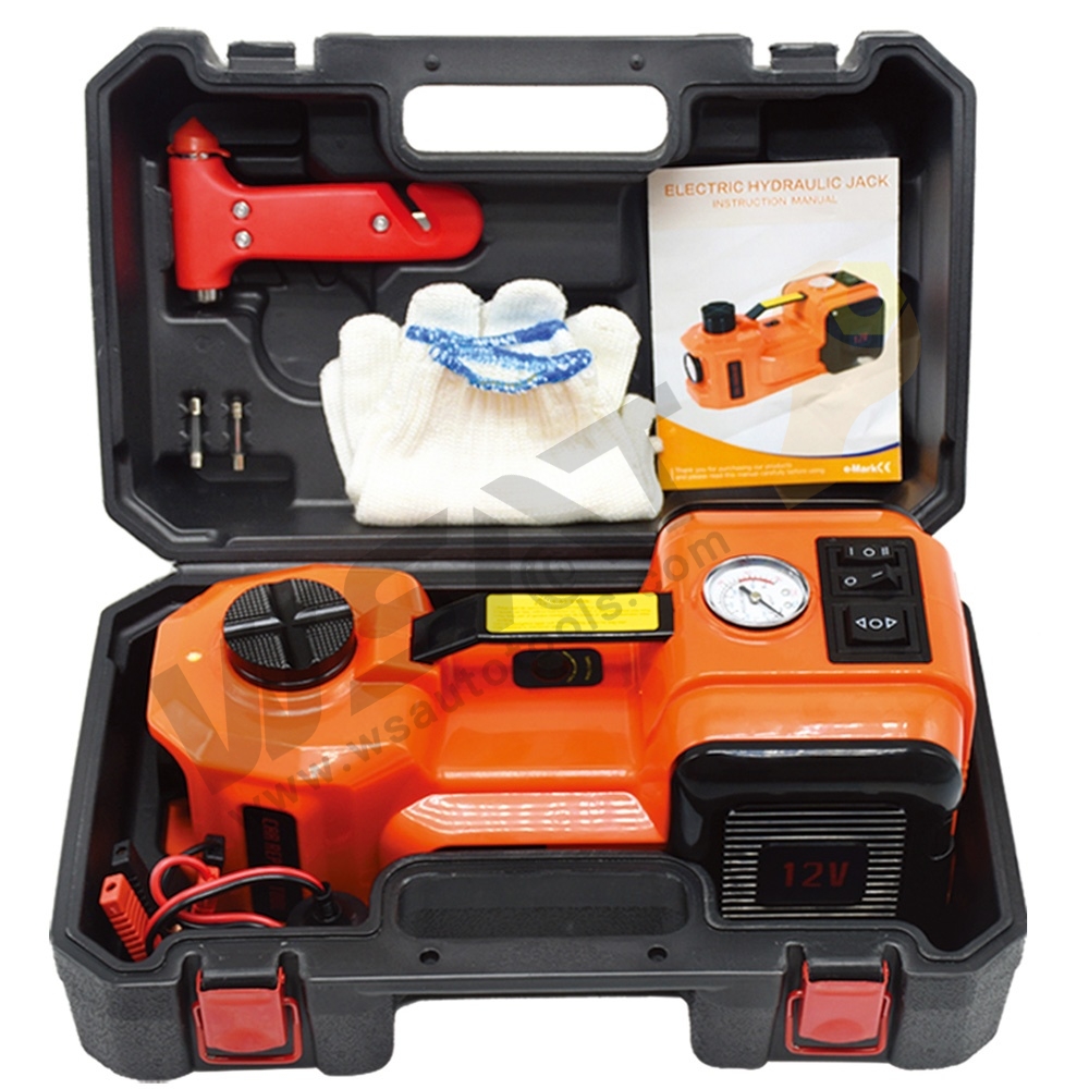 DC12V Electric Hydraulic Jack kit with Tire Inflator Pump and LED Flashlight for 5T Vehicle